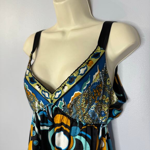 Hale Bob Vintage Silk Printed V Neck Baby Doll Mini Dress Tunic Y2K Sz M - Picture 5 of 13
